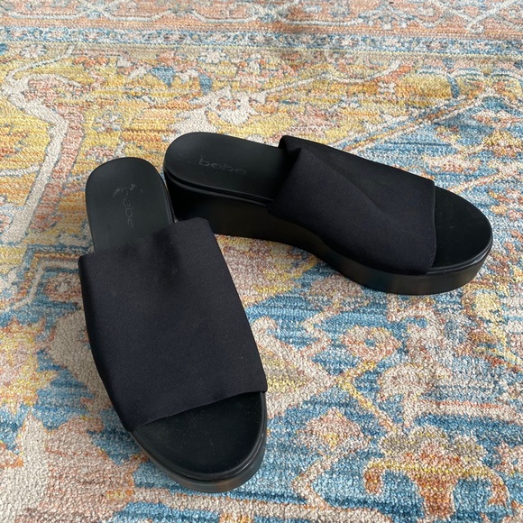 bebe black platform sandals